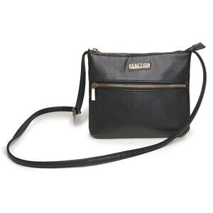 Kennith Cole REACTION Faux Saffiano Leather Crossbody Bag Black Gold Purse